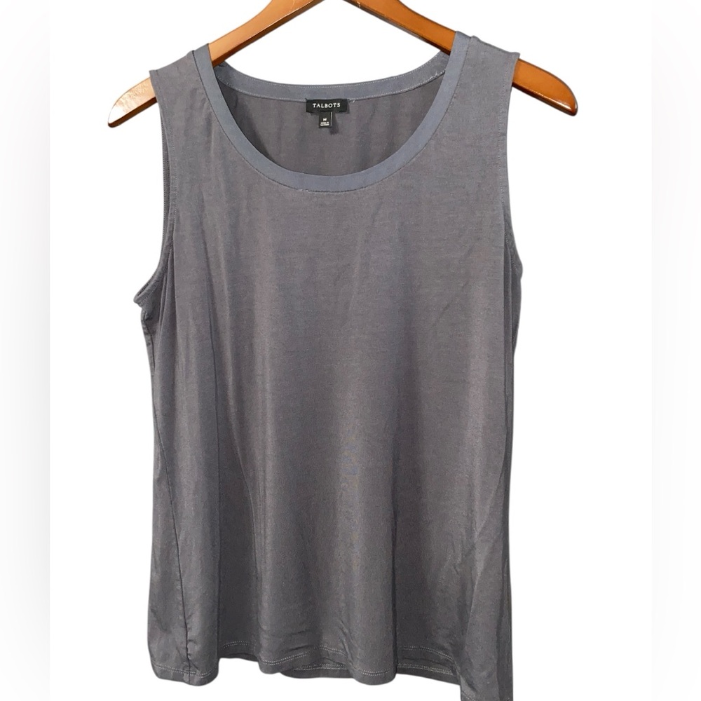 Talbots Women's Rayon Tank Top Size Medium Sleeveless Dark Gray Scoop Neck